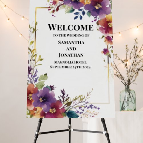 Elegant Watercolor Flowers Wedding Welcome Foam Board