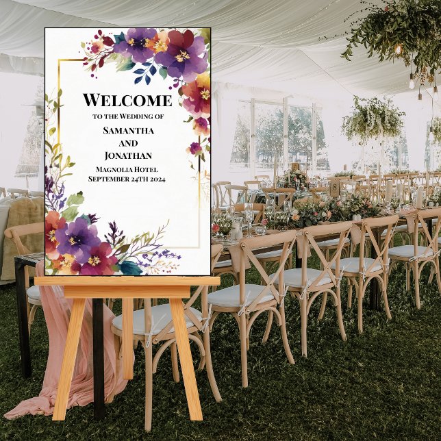 Elegant Watercolor Flowers Wedding Welcome Foam Board (Creator Uploaded)