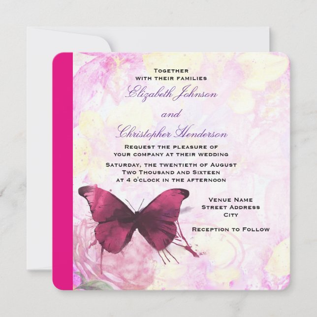 Elegant Watercolor Flowers with Butterfly Wedding Invitation (Front)