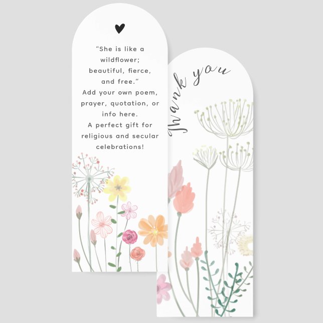 Elegant Watercolor Flowery Custom Text Thank You Bookmarks (Front & Back)
