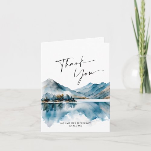 Elegant Watercolor Foggy Forest Boho Wedding Thank You Card