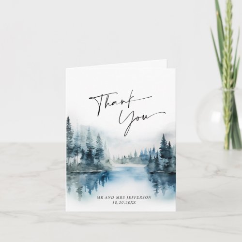 Elegant Watercolor Foggy Forest Boho Wedding Thank You Card