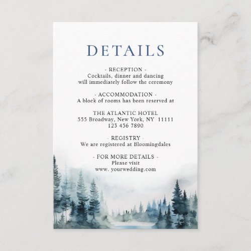 Elegant Watercolor Foggy Forest Details Enclosure Card