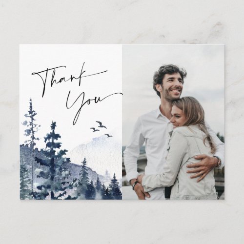 Elegant Watercolor Foggy Forest Thank You Photo Postcard