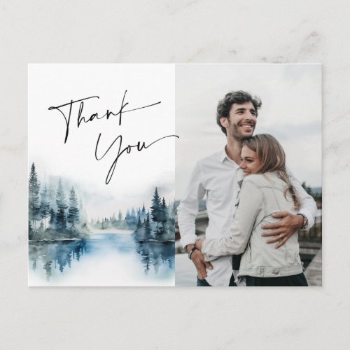 Elegant Watercolor Foggy Forest Thank You Photo Postcard