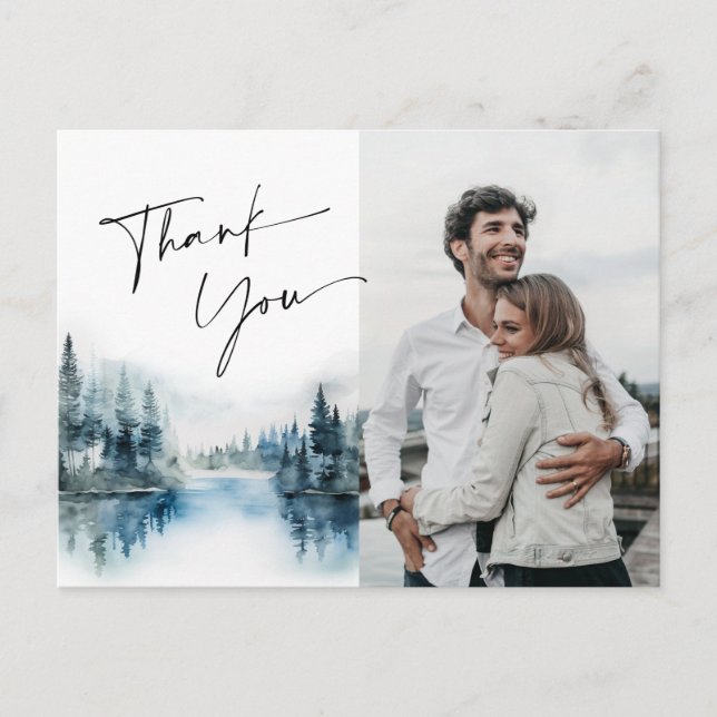 Elegant Watercolor Foggy Forest Thank You Photo Postcard (Front)