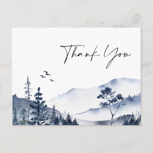 Elegant Watercolor Foggy Forest Thank You Postcard