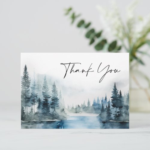 Elegant Watercolor Foggy Forest Wedding Thank You Card