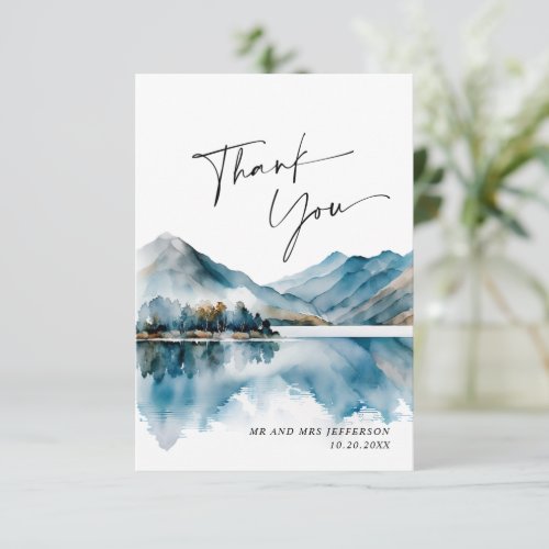 Elegant Watercolor Foggy Forest Wedding Thank You Card