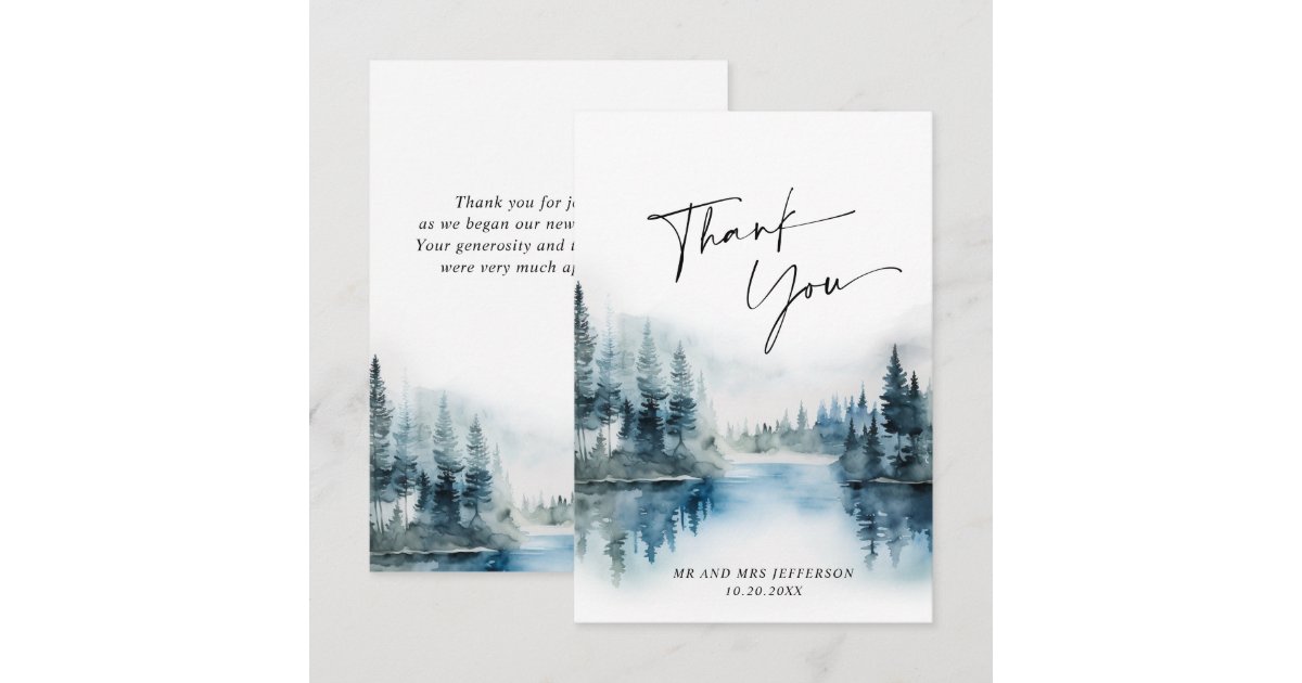 Elegant Watercolor Foggy Forest Wedding Thank You Card | Zazzle
