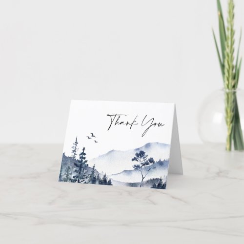 Elegant Watercolor Foggy Forest Wedding Thank You Card