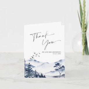 Elegant Watercolor Foggy Forest Wedding Thank You Card