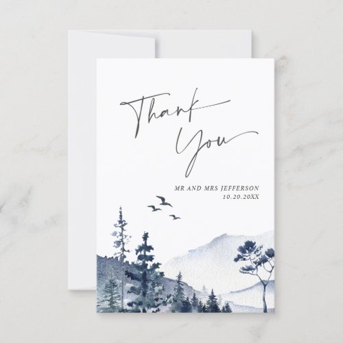 Elegant Watercolor Foggy Forest Wedding Thank You Card