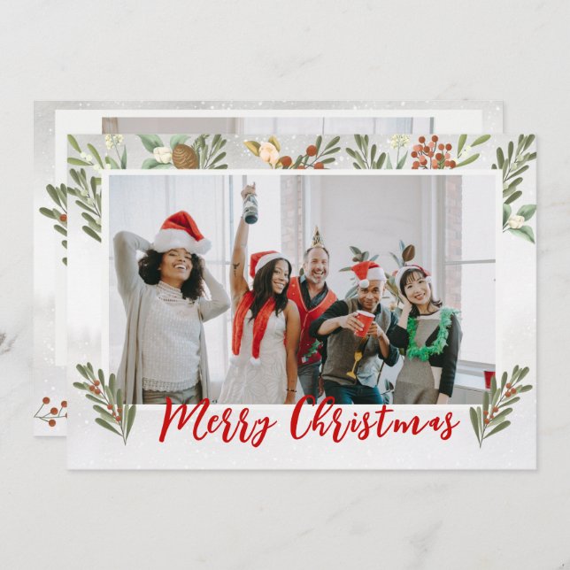 Elegant Watercolor Foliage Corporate Christmas Holiday Card (Front/Back)