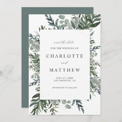 Elegant Watercolor Foliage Save The Date Card