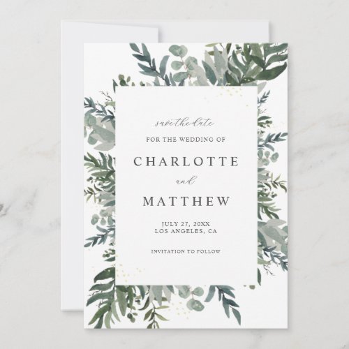 Elegant Watercolor Foliage Save The Date Card