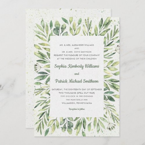 Elegant Watercolor Foliage Splatter Invitation