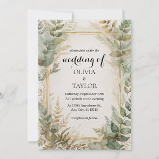 Elegant Watercolor Foliage Vintage Wedding Invitation