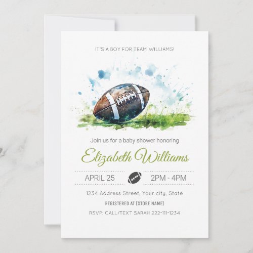 Elegant Watercolor Football Baby Shower Invitation