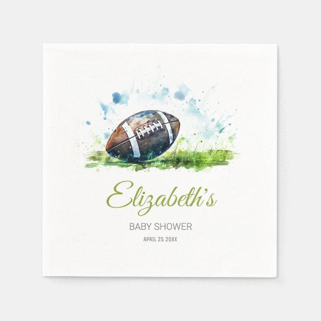 Elegant Watercolor Football Baby Shower Napkins (Front)