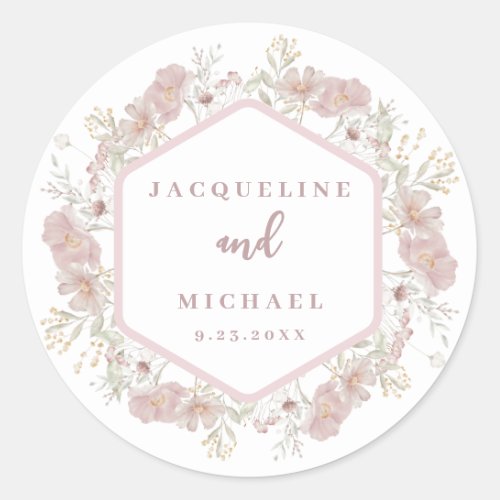 Elegant Watercolor Foral Wildflower Wedding  Class Classic Round Sticker