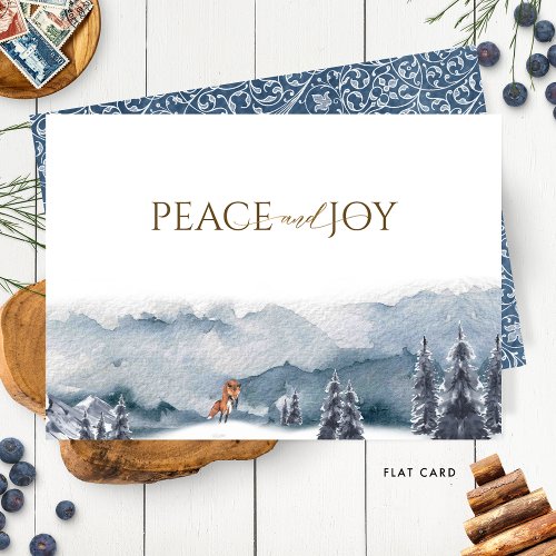 Elegant Watercolor Forest and Fox Peace and Joy Holiday Card