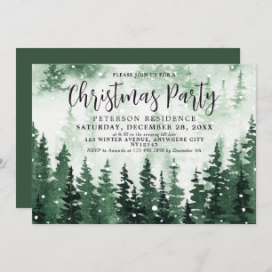Elegant Watercolor Forest Christmas Party Invitation