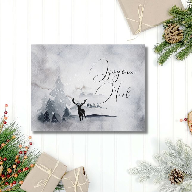 Elegant Watercolor Forest Deer Nature Christmas Holiday Postcard (Elegant Watercolor Nature Christmas Card)