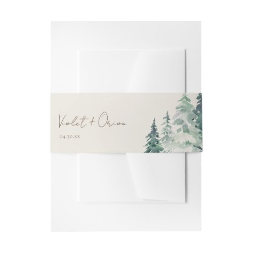 Elegant Watercolor Forest Invitation Belly Band