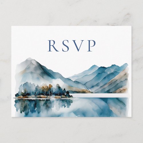 Elegant Watercolor Forest Mountains Wedding RSVP Postcard