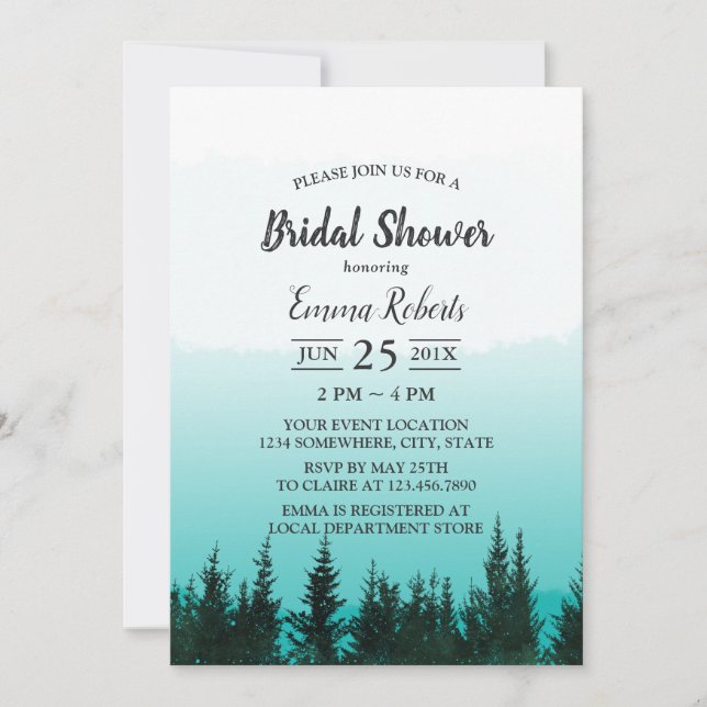 Elegant Watercolor Forest Pine Trees Bridal Shower Invitation (Front)