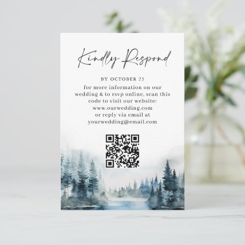 Elegant Watercolor Forest Wedding QR code RSVP Card