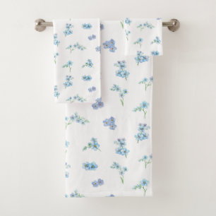 Elegant Watercolor Forget Me Not Flowers Bath Towel Set