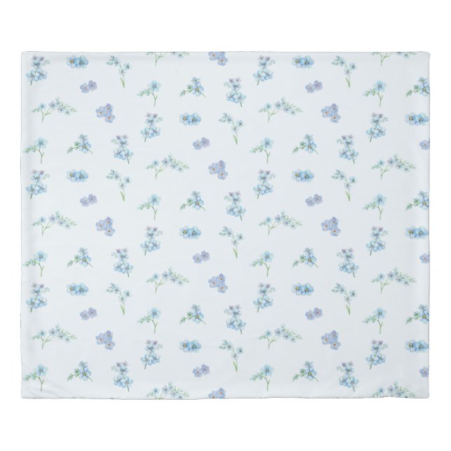 Elegant Watercolor Forget Me Not Flowers Duvet Cover (Front)