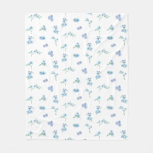 Elegant Watercolor Forget Me Not Flowers Fleece Blanket