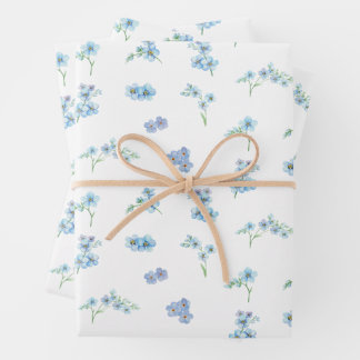 Elegant Watercolor Forget Me Not Flowers Wrapping Paper Sheets