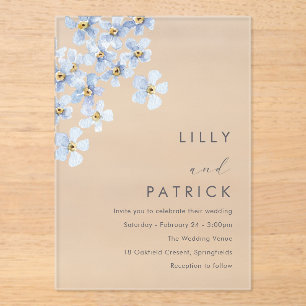 Elegant Watercolor Forget Me Not Wedding Acrylic Invitations