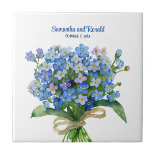 Elegant Watercolor Forget-me-not Wedding Ceramic Tile