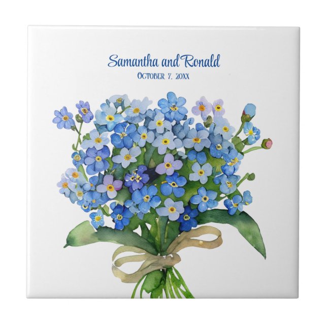 Elegant Watercolor Forget-me-not Wedding Ceramic Tile (Front)