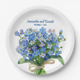 Elegant Watercolor Forget-me-not Wedding Paper Plates