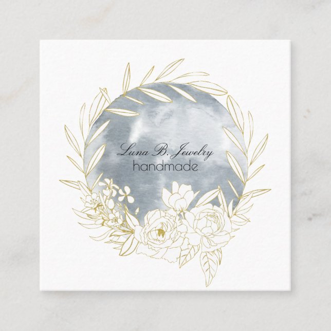 Elegant Watercolor Full Moon & Floral Square Card (Front)