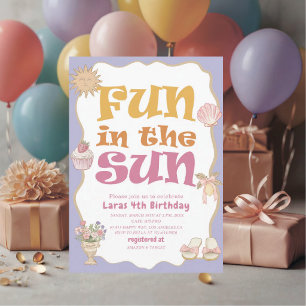 Elegant Watercolor Fun in the sun 4th Birthday pa Invitation