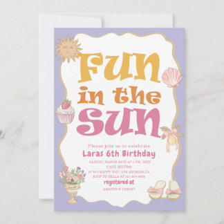 Elegant  Watercolor Fun in the sun 6th Birthday pa Invitation