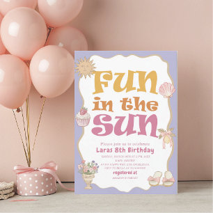 Elegant  Watercolor Fun in the sun 8th Birthday pa Invitation