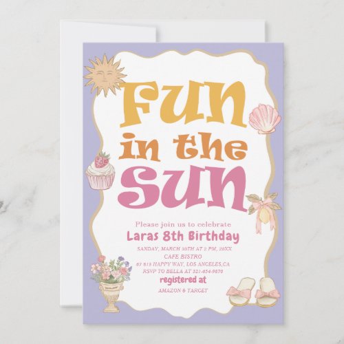 Elegant  Watercolor Fun in the sun 8th Birthday pa Invitation