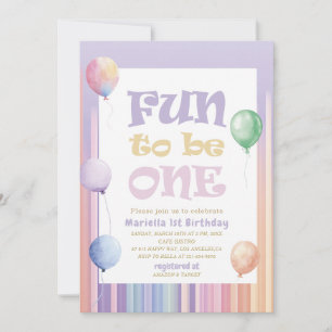 Elegant Watercolor Fun to be One 1st Birthday G Invitation