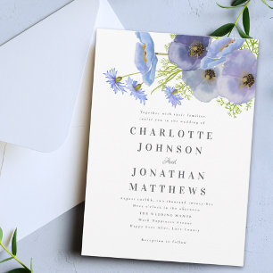 Elegant Watercolor Garden Floral Blue Wedding Invitation