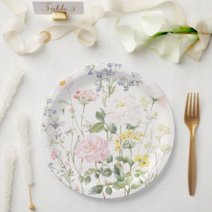 Elegant Watercolor Garden Floral Wedding Paper Plates