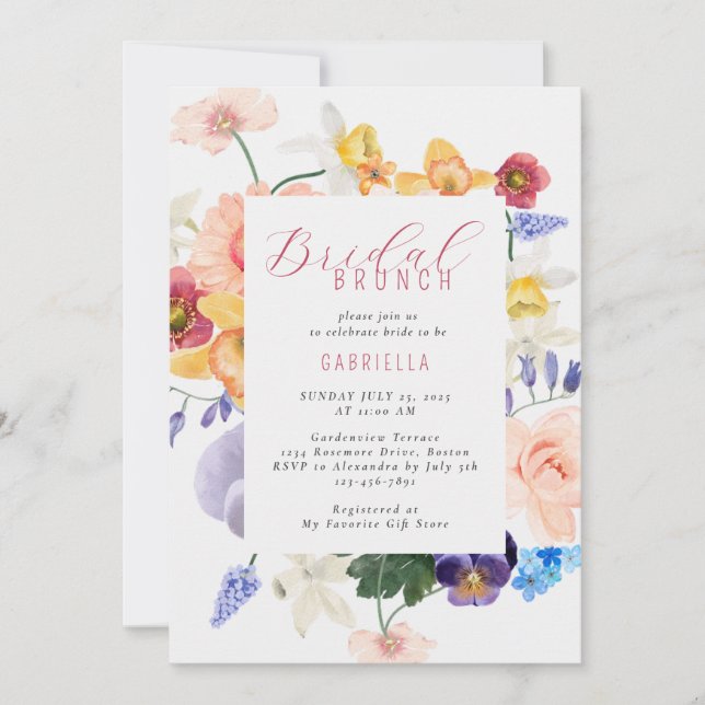 Elegant Watercolor Garden Florals Bridal Shower Invitation (Front)