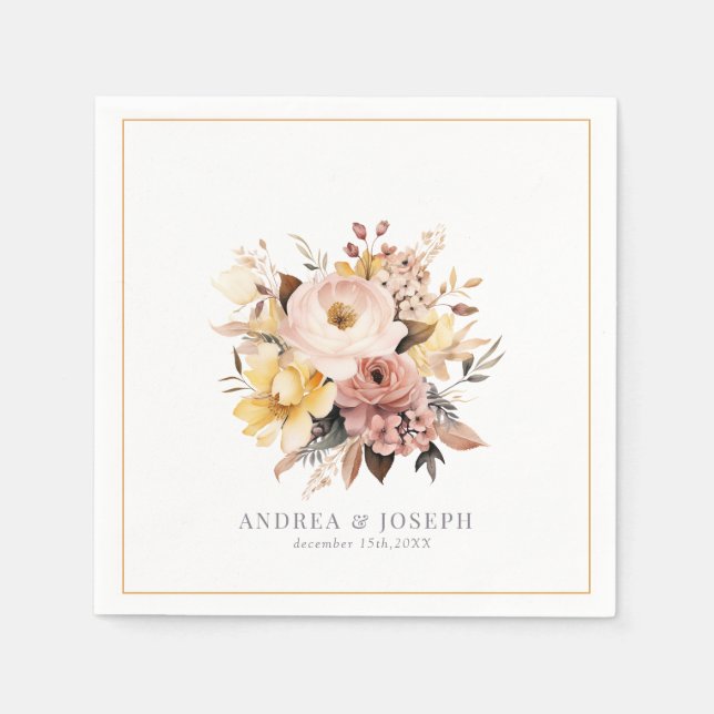 Elegant Watercolor Garden Flowers Napkins (Front)